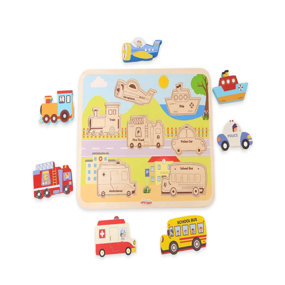 Open Ended Chunky Puzzle New Design - Vehicles (Includes - 7 Chunky self standing Vehicles) - Jaiman Toys