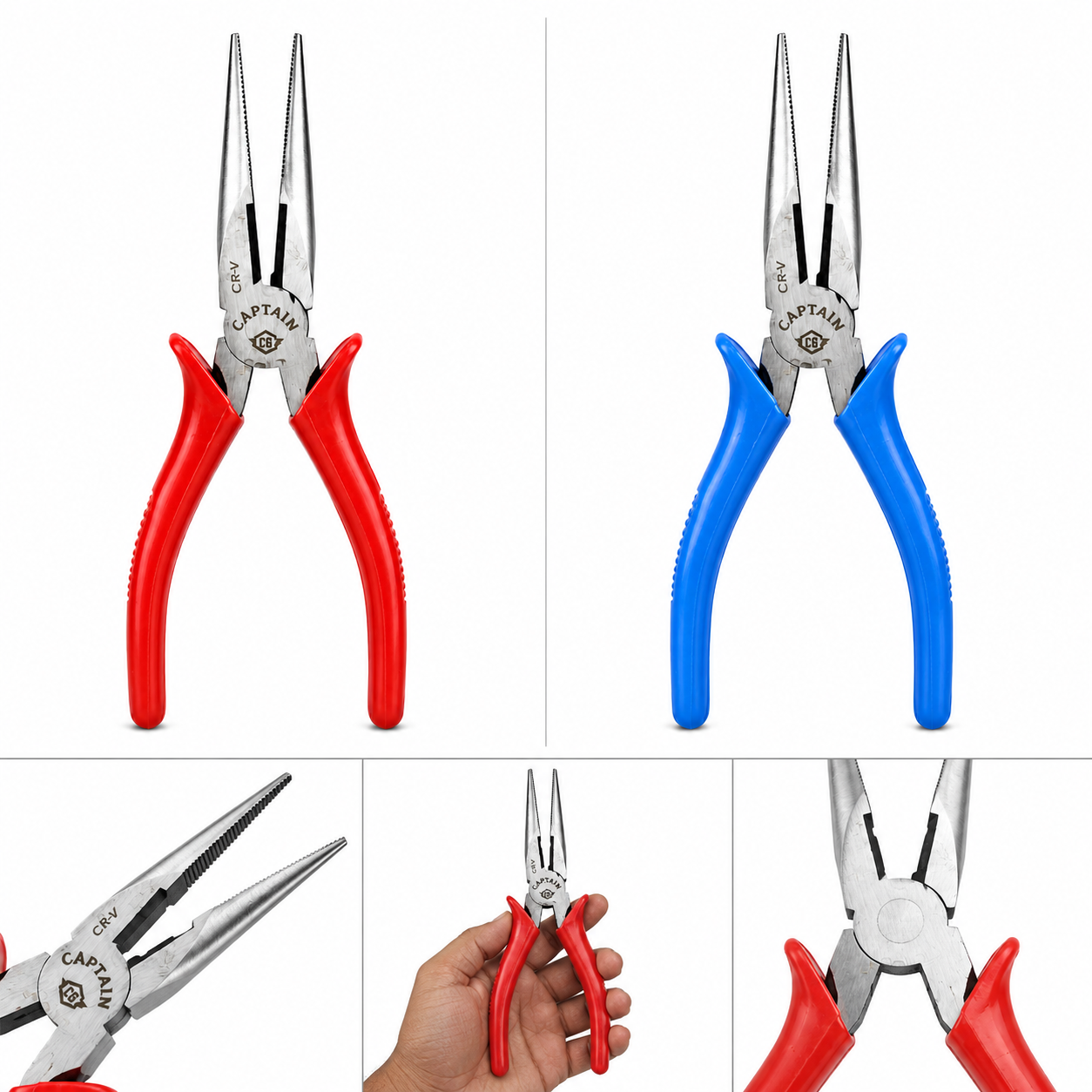 Long Nose Pliers 17 cm | Needle Nose Pliers with Serrated Jaws | Random color Handle