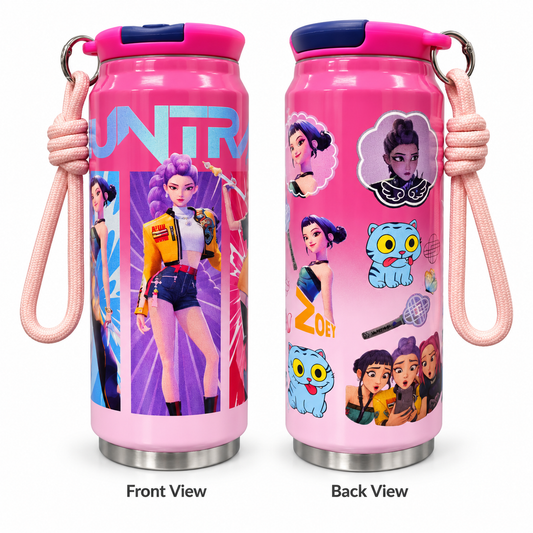 Huntrix 200ml Water Bottle with Flip Lid & Carry Strap – Pink