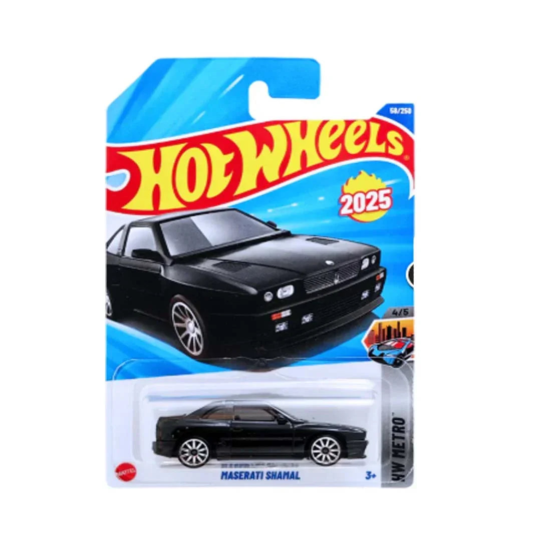Hot Wheels 2025 5-Car Die-Cast Set 1:64 – Maserati Shamal, Nissan Leaf Nismo RC_02, ’89 Mercedes-Benz 560 SEC AMG, GT Hunter & Unimog 1300L