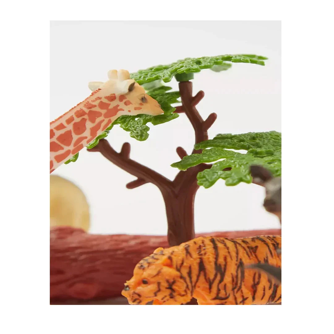 Wild Animal Figures Playset – 13 Piece Educational Toy Set with Animals, Trees & Accessories in Storage Jar for Kids
