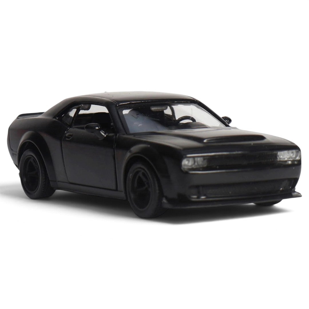 RMZ City Dodge Challenger SRT Demon 1:32 Scale Die-Cast Model Car – Matte Black American Muscle Car Collectible with Opening Doors, Pull-Back Action