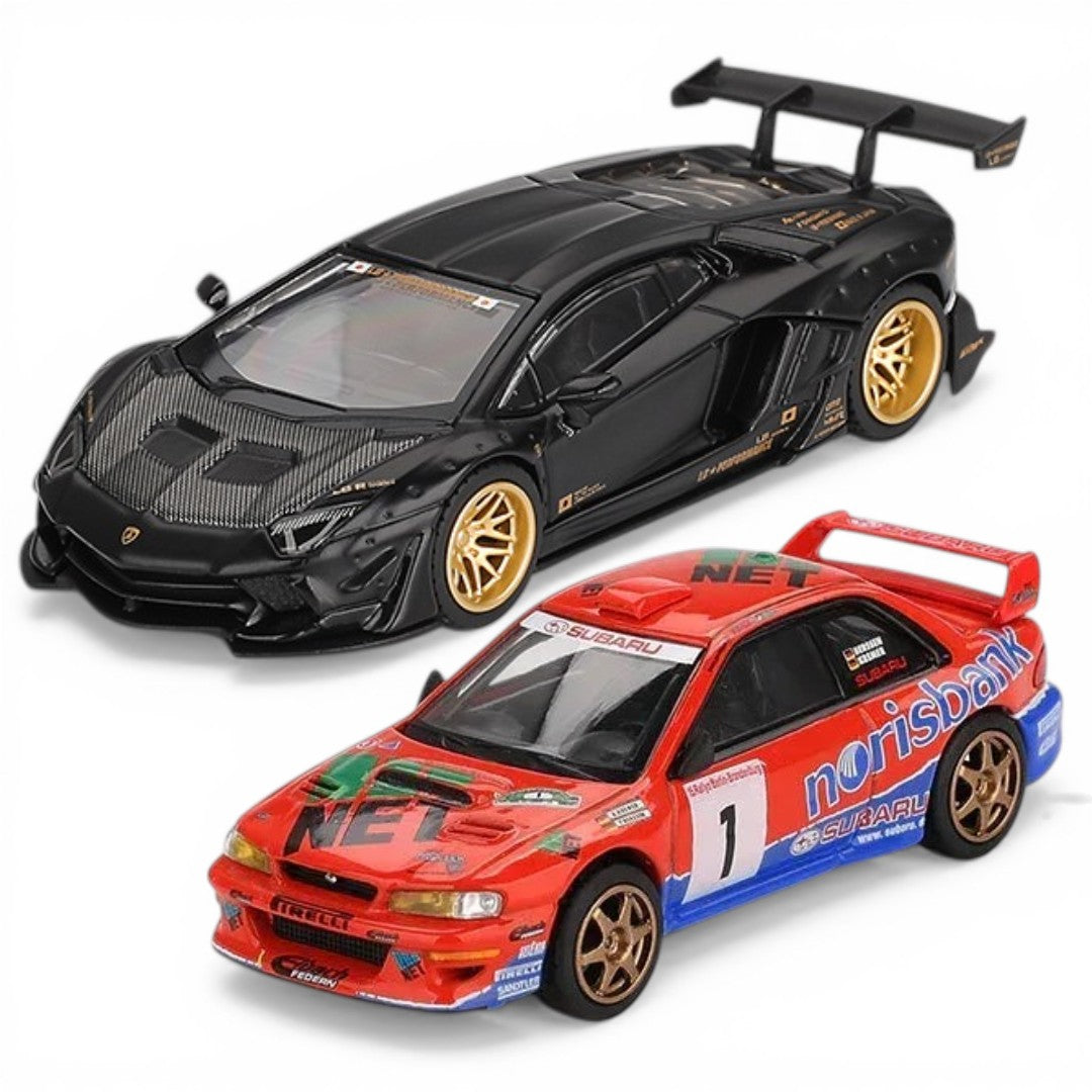 Mini GT 1:64 LB☆WORKS Lamborghini Aventador Matte Black + Subaru