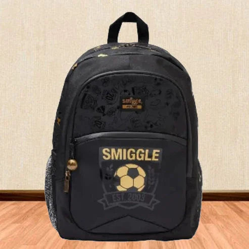 Smiggle Gold Football School Bag – Colorful & Stylish 15-Inch Kids Backpack with Compartments Section For Kids