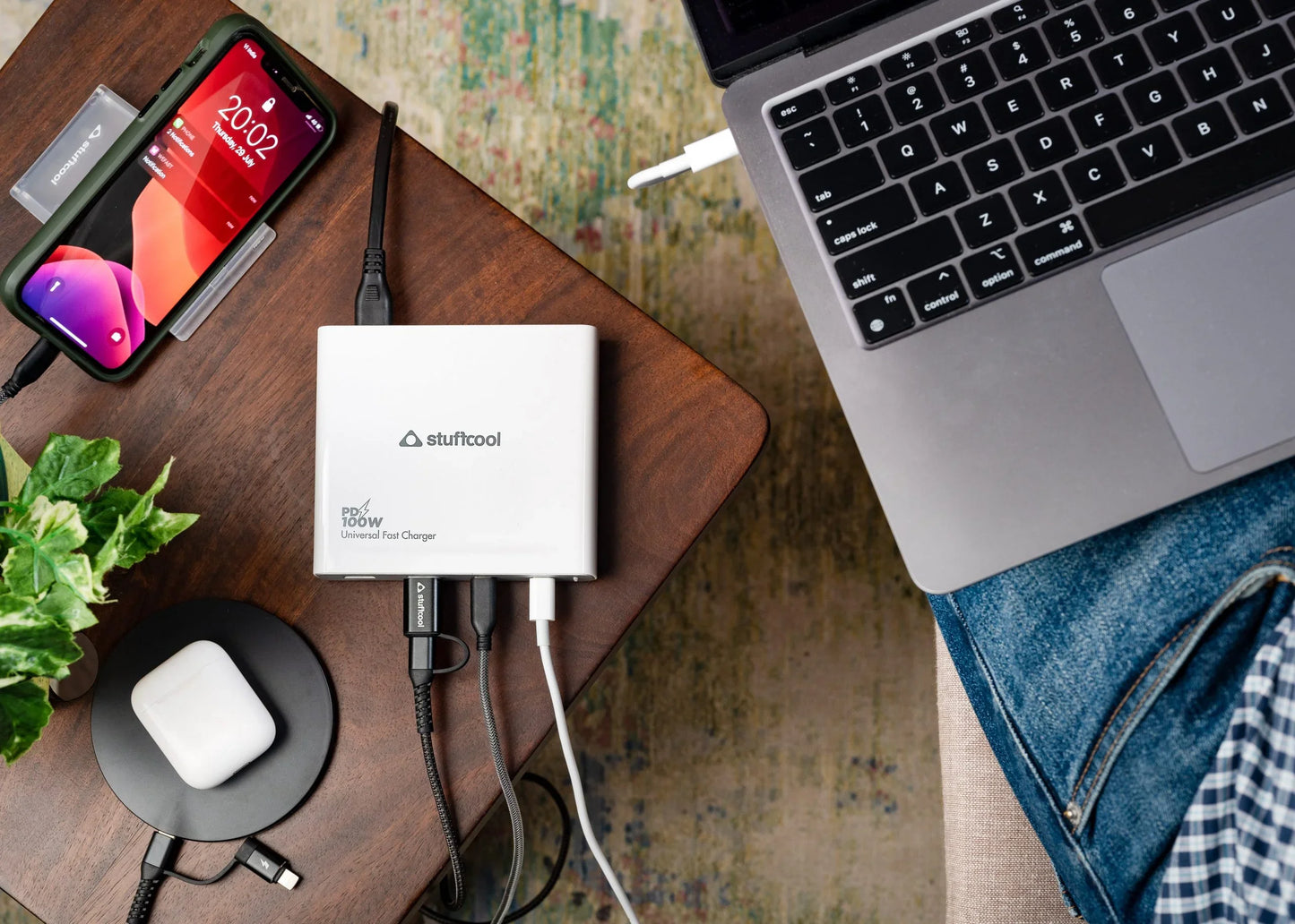 STUFFCOOL 100W Centurion 4 Port Charging Station with 2 USB C PD Ports, 2 QC3.0 USB A Ports Compatible with MacBook Pro 16", MacBook M1 Series, Ultrabooks, iPhones, Universal Fast Charger Camera Battery Charger (White) - Jaiman Toys