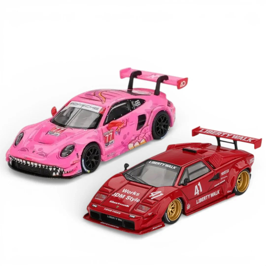 Mini GT 1:64 Racing Duo Diecast Set – Roxy Porsche 911 GT3 R #77