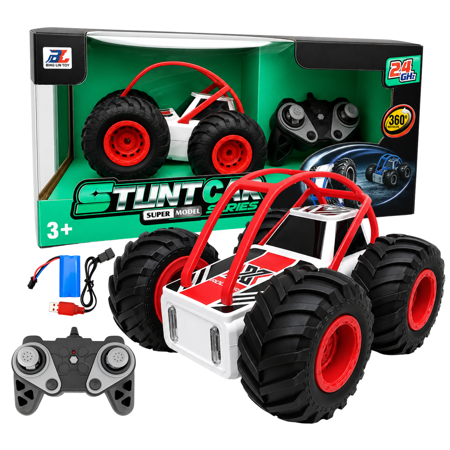 Bing Lin Toy RC Stunt Car Super Model Series | 2.4GHz Remote Control Racing Car with 360° Spin & Revolving Stunt Function | Rechargeable Battery Powered Radio Controlled Toy Vehicle for Kids