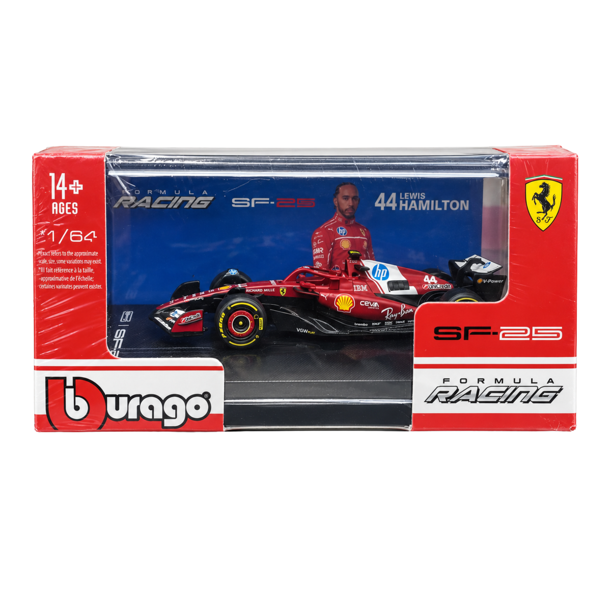Official Bburago 1:64 Ferrari SF-25 No. 44 Lewis Hamilton 2025 Formula 1 Racing Diecast Scale Model Car with Authentic Race Livery, Detailed Cockpit & Realistic Wheels for F1 Collectors