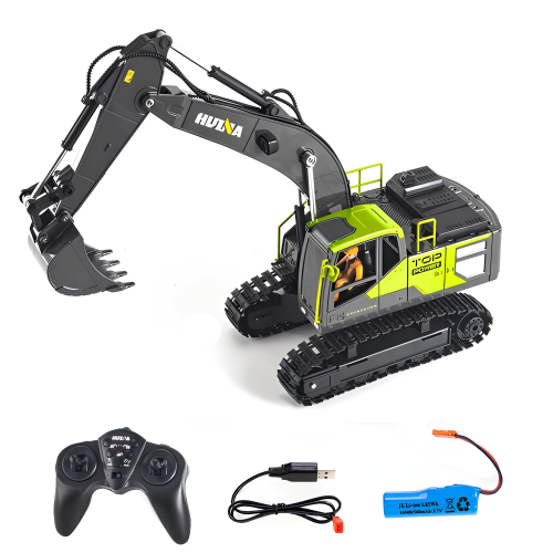Huina 1661 1:18 Die-Cast Metal RC Excavator | 13-Channel Remote Control Construction Vehicle with LED Lights, Rechargeable Battery & 2.4GHz Radio System (Copy)