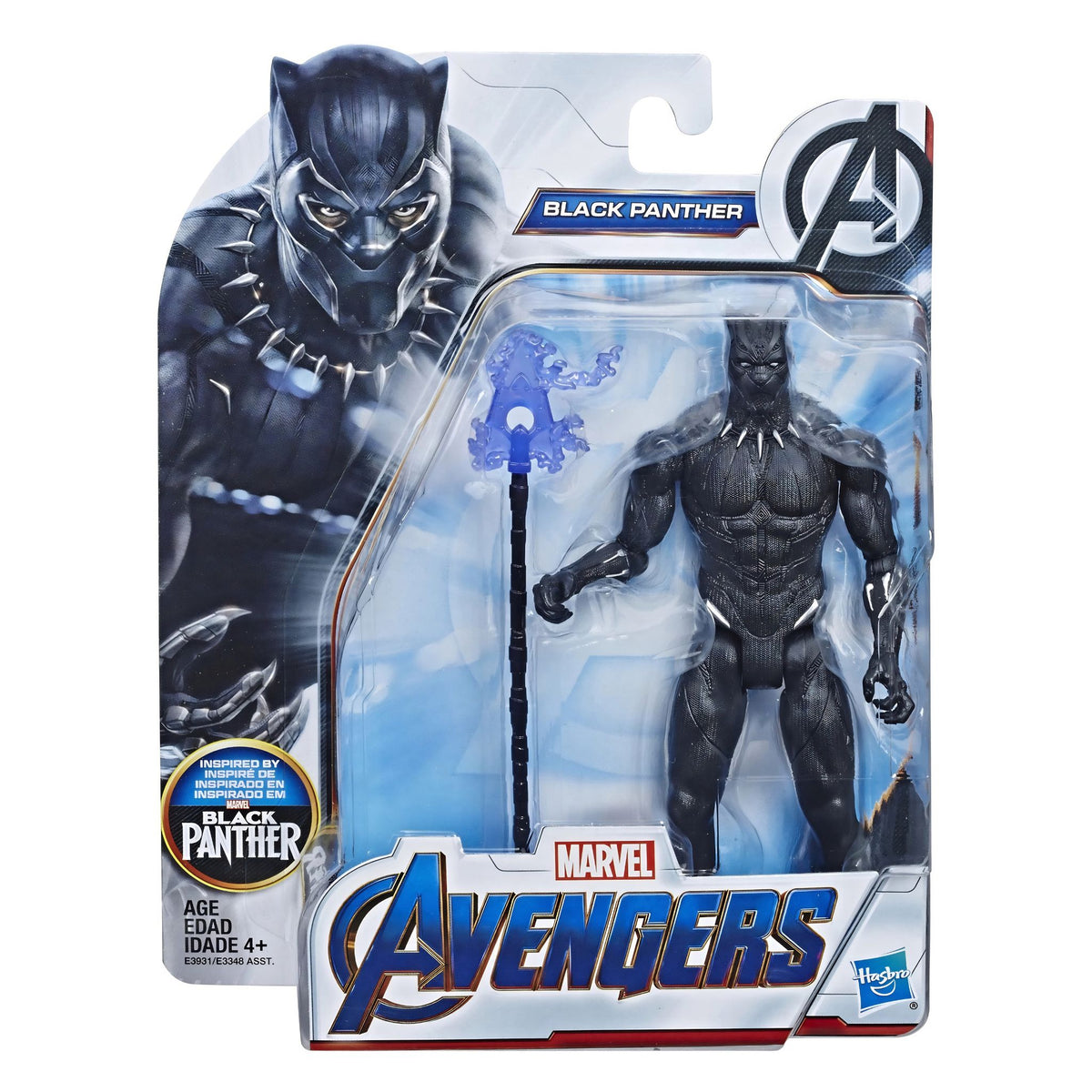 (Box Damage) Hasbro Marvel Avengers Black Panther 6-Inch Action Figure with Staff & Energy Accessories | Avengers Movie-Inspired Collectible Superhero Toy for Kids Ages 4+ – E3931