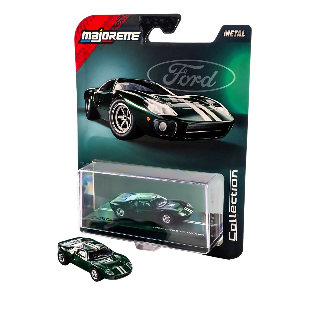 Majorette 1:64 1965 Ford GT40 Mk1 Green Die-Cast Model Car with Display Case – Collection Series