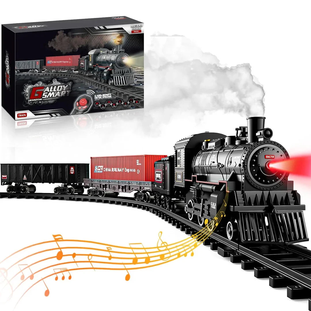 Premium Alloy Smart Train Set – Remote Control Steam Engine with Sound, Light Music for Kids
