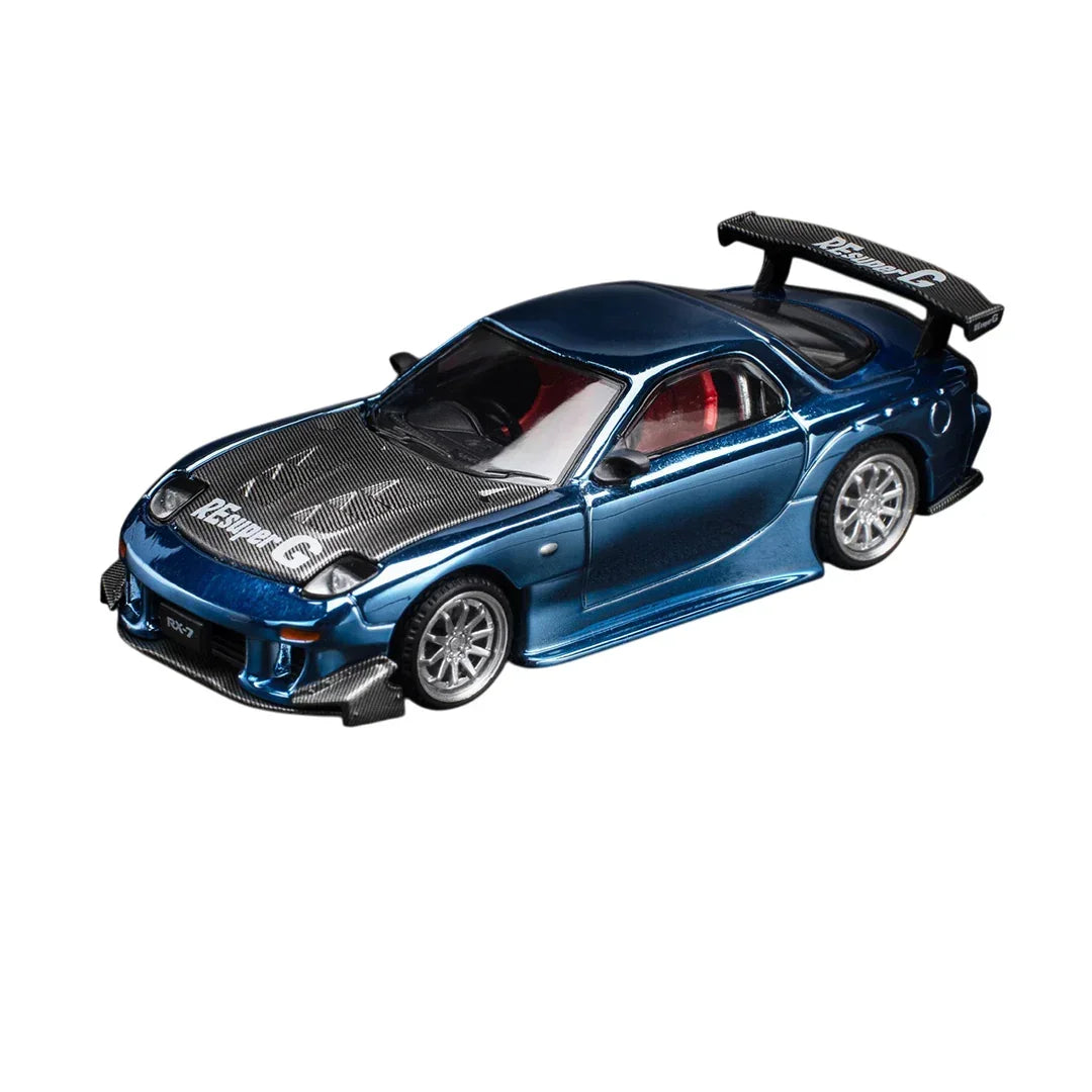 Poprace 1:64 Mazda RX-7 RE-Amemiya Widebody Blue Chrome | Premium Diecast Model Car