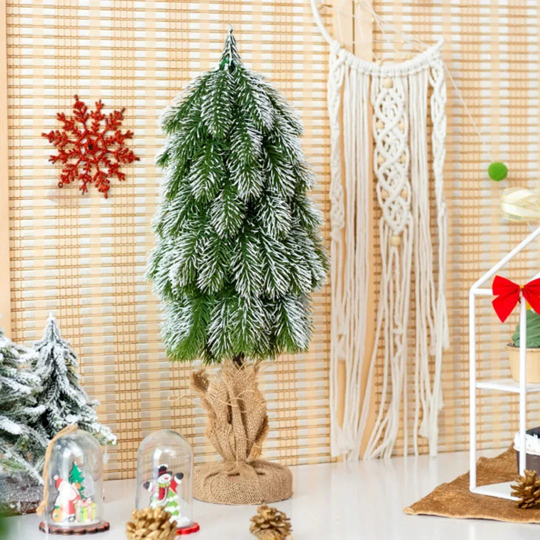 Snow-Flocked Artificial Tabletop Christmas Tree 49cm | Mini PE Pine Decoration – Green & White