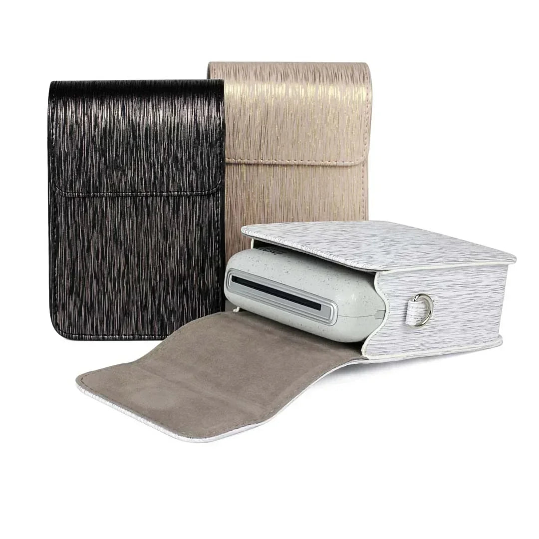 Protective PU Leather Case for Fujifilm Instax Mini LiPlay – Compact Camera Bag with Shoulder Strap - Black/Gold - Jaiman Toys