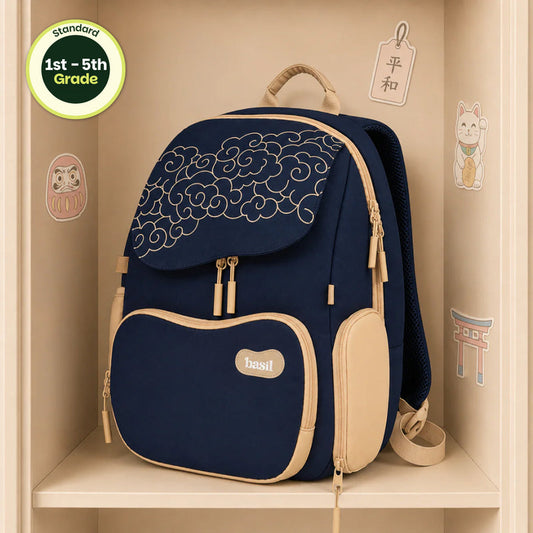 Basil Midnight Sora Kids School Backpack 18–20L | 40cm Backpack with Posture Support, Wide Straps & Chest Strap