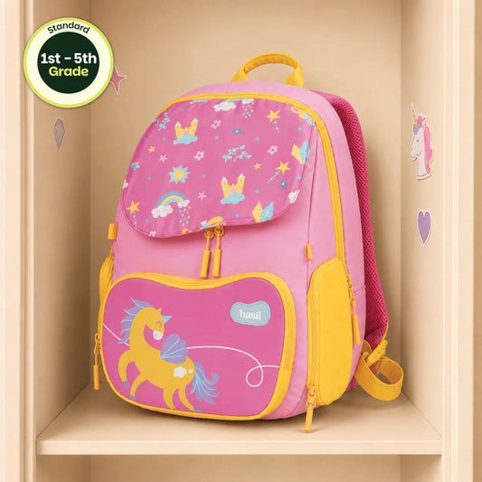 Basil Pixie Dash Kids School Backpack 18–20L | 40cm Unicorn School Bag with Posture Support, Wide Straps & Chest Strap