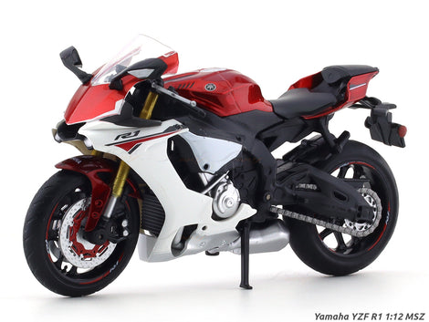 MSZ 1:12 Yamaha YZF-R1 Diecast Sports Motorcycle, Red & White – Collectible Bike Model With 3 Variants