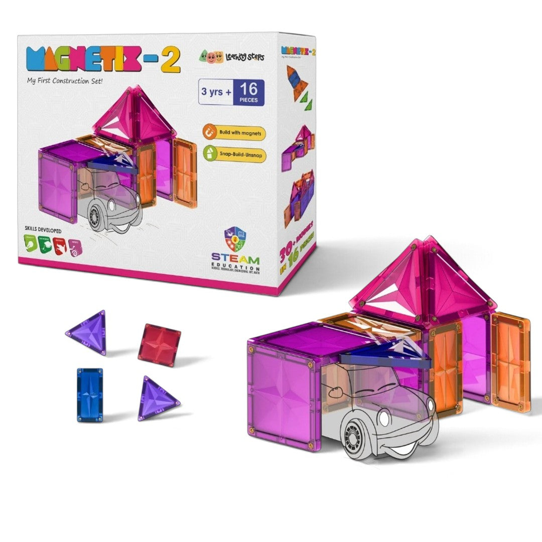 Zephyr Learning Steps Magnetix-2 Magnetic Tiles Building Set – 16