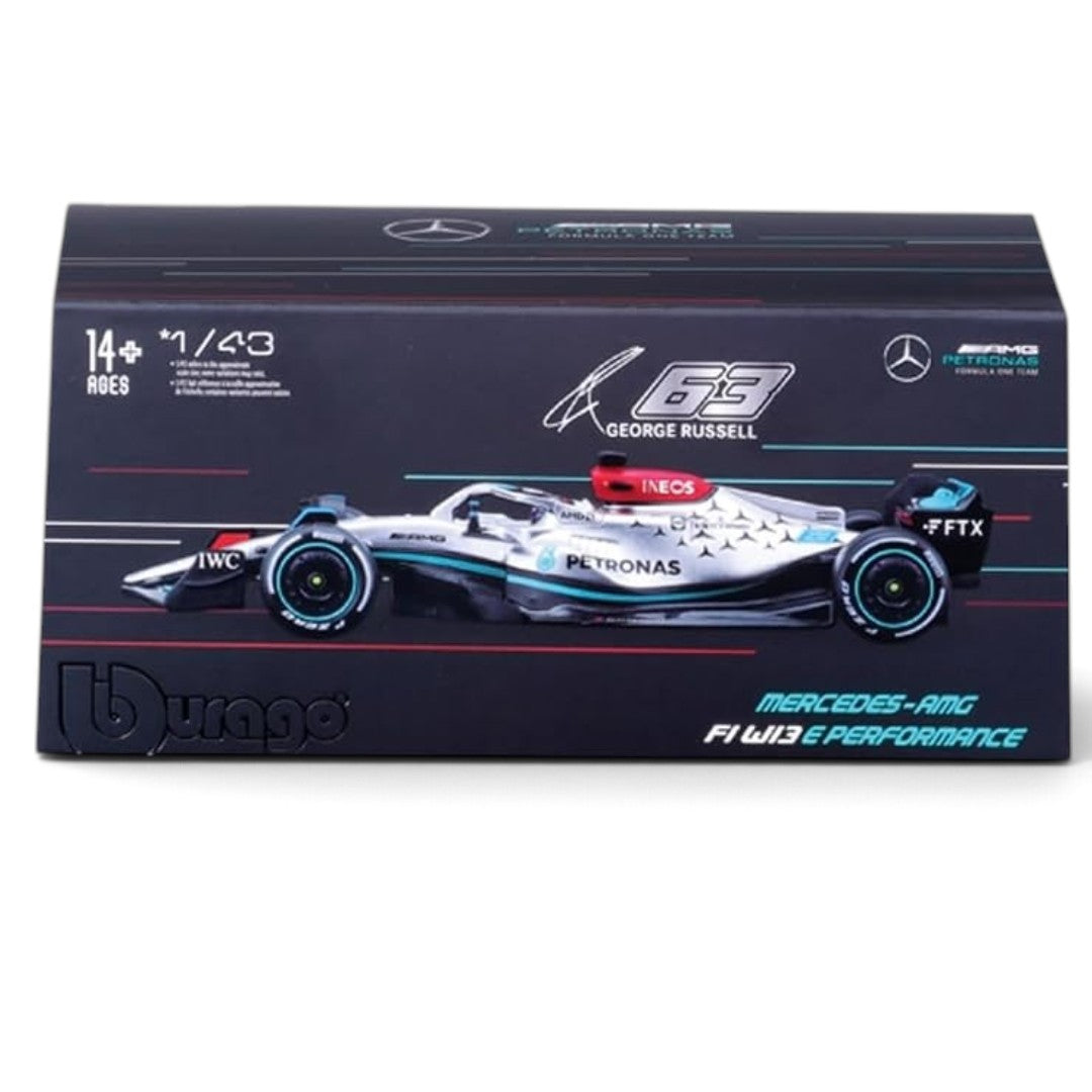 Bburago 1:43 Mercedes W13 #63 George Russell 2022 – Diecast F1 Model (Silver)