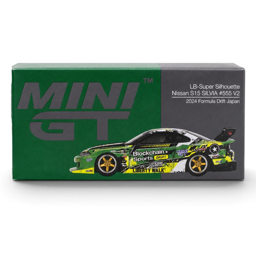 MINI GT 1:64 LB-Super Silhouette Nissan S15 SILVIA #555 V2 2024 Formula Drift Japan Liberty Walk Diecast Model Car