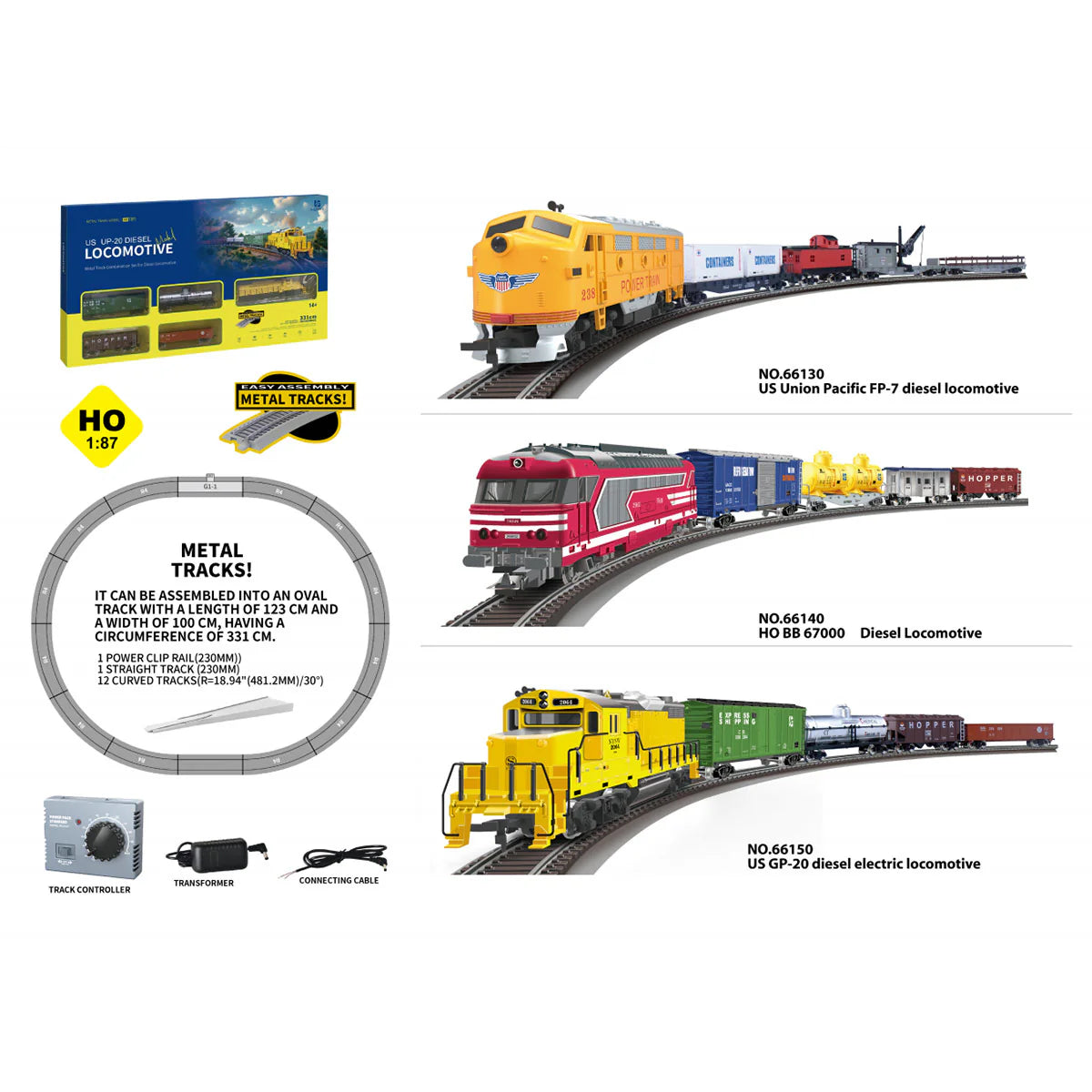 HO 1:87 Old Time Steam Locomotive Train Set with Metal Tracks & Controller | 331 cm Track | Beginner Model Railway (14+)