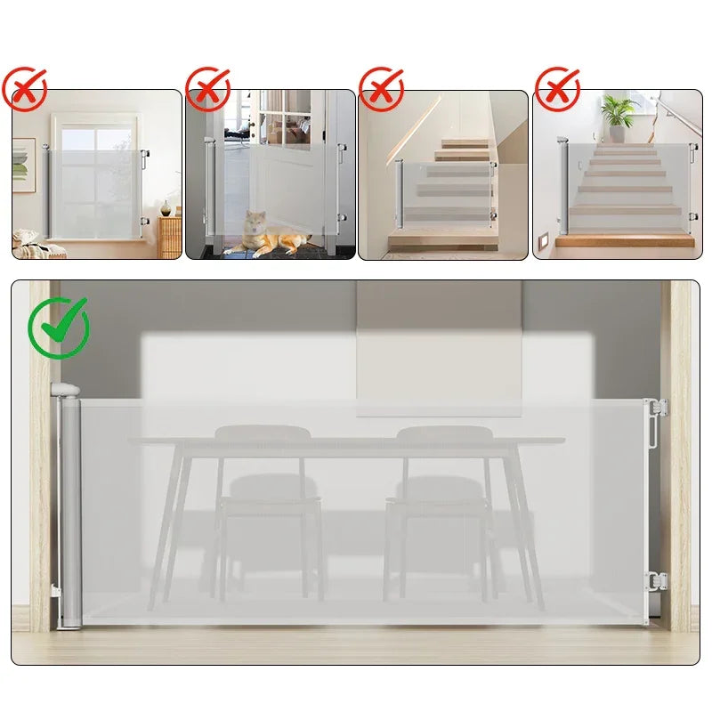 SG025 Baby Safety Gate- Premium Durable – Retractable Child & Pet Safety Barrier for Doorways, Kitchen & Staircases