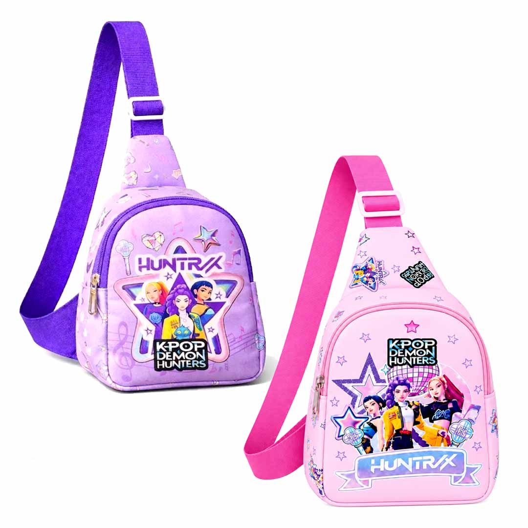 KPOP Demon Hunters HUNTR/X 24 cm Sling Bag for Kids & Teens | Adjustable Crossbody Chest Bag | Anime & K-Pop Inspired Casual Travel Bag