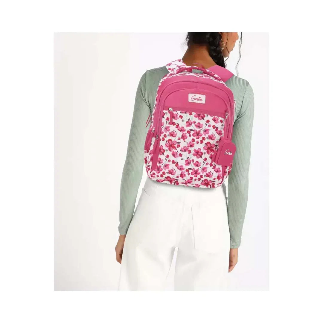 Genie Camellia 15-Inch Waterproof School Backpack – Pink | Lightweight, Stylish & Durable - Jaiman Toys