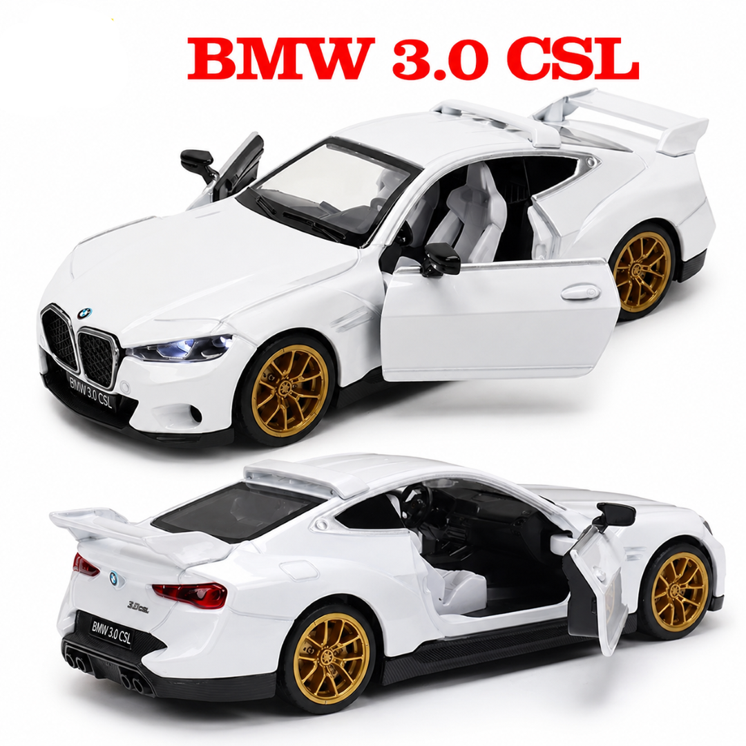 MSZ 1:38 BMW 3.0 CSL White Die-Cast Model Car with Openable Doors & Pull-Back Action | Street Series
