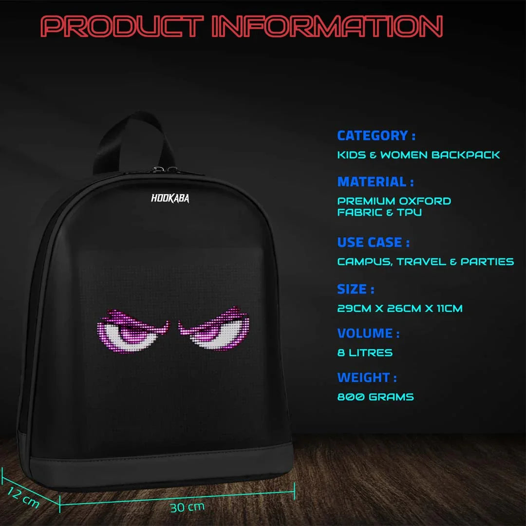 Hookaba Bold Bling Bag – LED Light-Up Fashion Backpack | Hard Shell | Waterproof | Statement Style - Black - Jaiman Toys