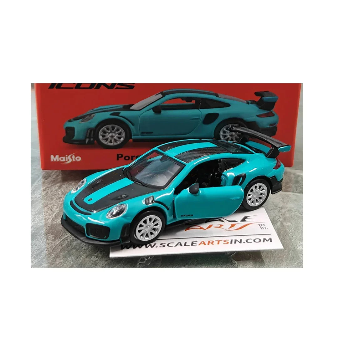 Maisto Porsche 911 GT2 RS Blue w/ Carbon Stripes – 1:64 Scale Speed Icons | Licensed Die‑Cast Supercar Model - Jaiman Toys