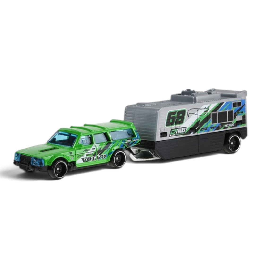 Hot Wheels Track Fleet Volvo 240 Drift Camper | Die-Cast Car with Camper Trailer HYT56 | 3+ Years