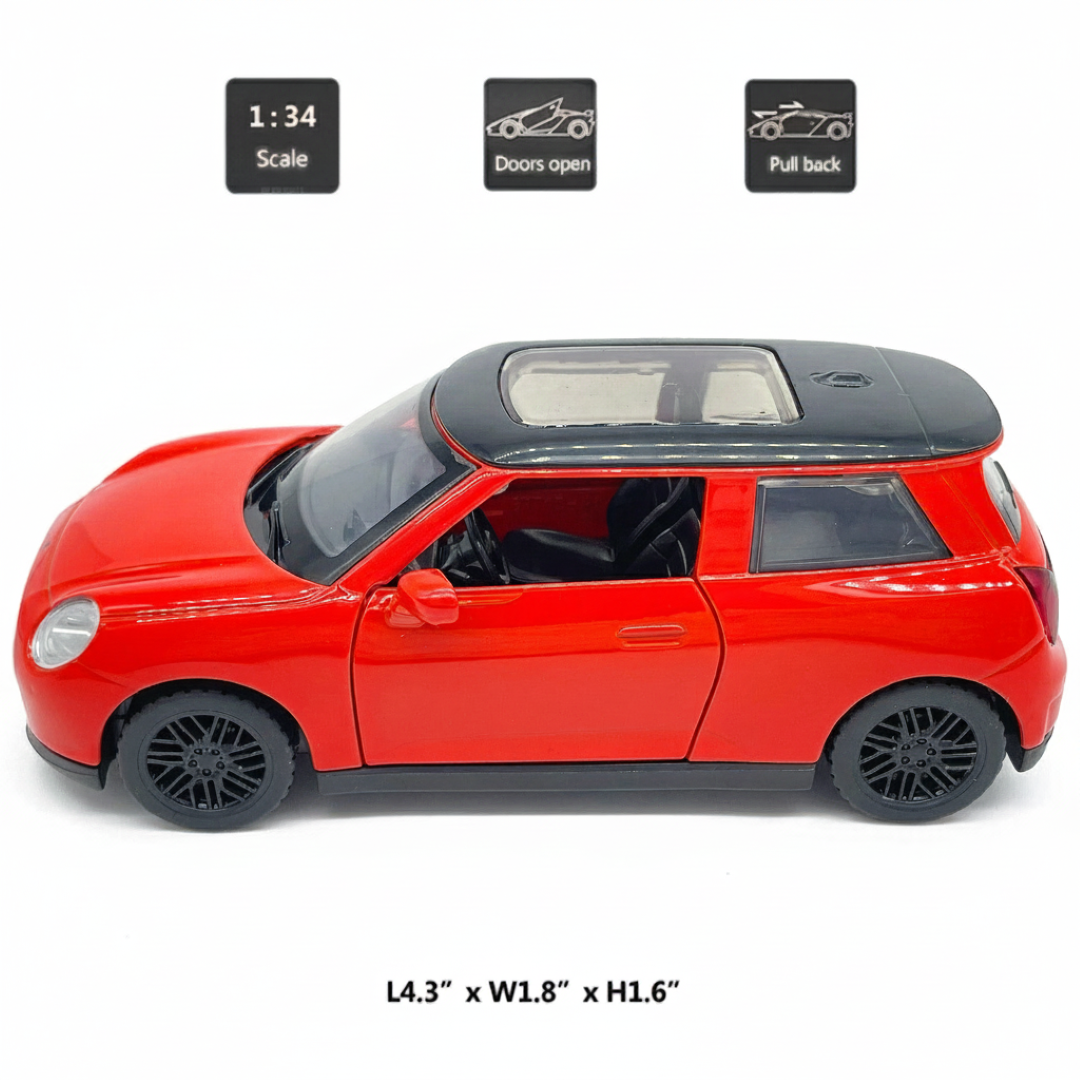 MSZ 1:34 Mini Cooper Die-Cast Model Car β Red| Pull Back, Openable Doors (67745)