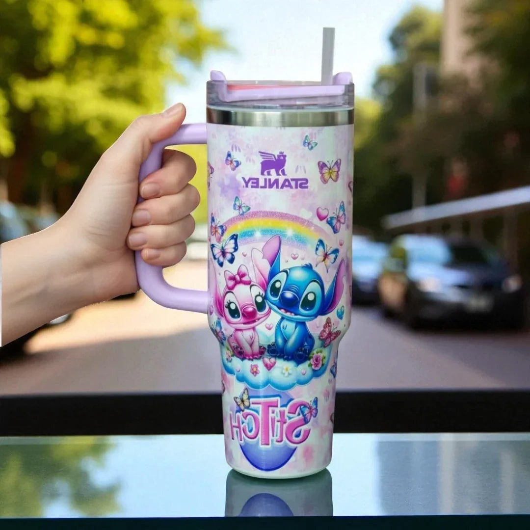 Stanley Stitch Travel Mug – 20 oz Stainless Steel Insulated Cup with Handle (Light Pink) - Jaiman Toys