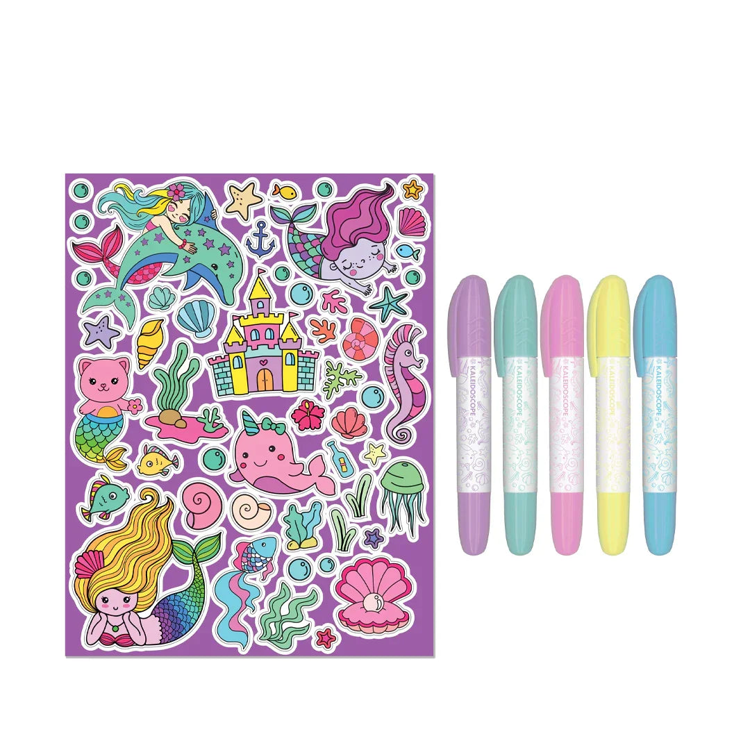 Junior Kaleidoscope Mermaid Colouring Kit- 50 Stickers and 5 Markers Age 3+ - Jaiman Toys