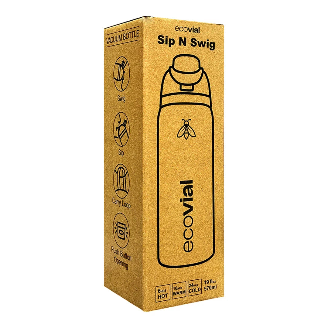 Ecovial 19 OZ - Vacuum Bottle Sip n Swig 570 ML (Black) - Jaiman Toys