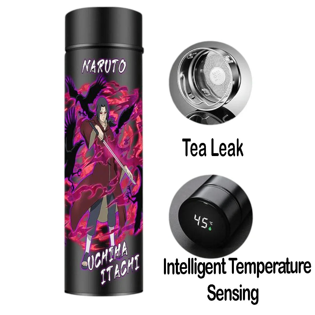 Naruto Itachi Uchiha 500ml Stainless Steel Vacuum Flask with LED Temperature Display & Tea Strainer – Hot & Cold Anime Bottle