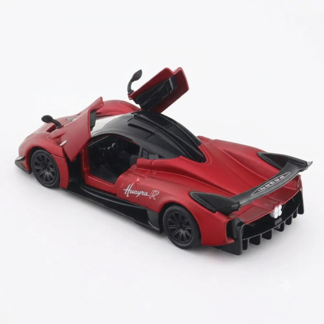 RMZ City Pagani Huayra R Die-Cast Model Car – Metallic Red Collectible Racing Supercar with Opening Doors, Pull Back Action