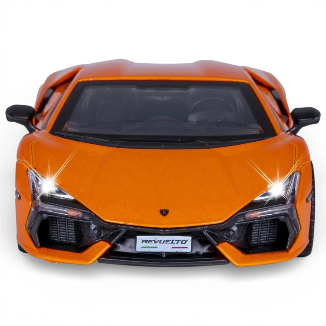 MSZ 1:32 Lamborghini Revuelto Die-Cast Model Car – Orange | Pull Back, Openable Doors, Light & Sound (68737)