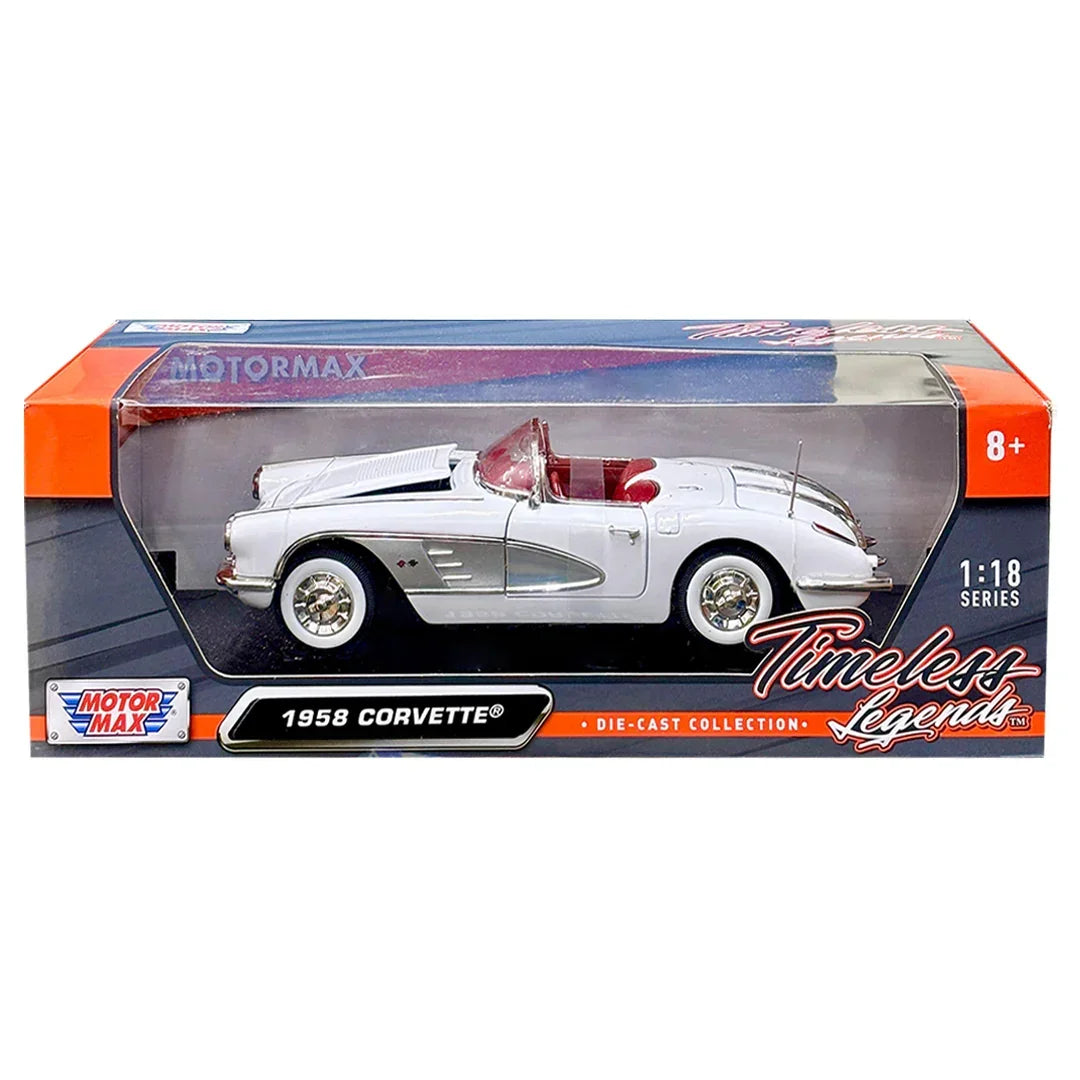 1958 Chevrolet Corvette White 1:18 Diecast Car Model - Jaiman Toys