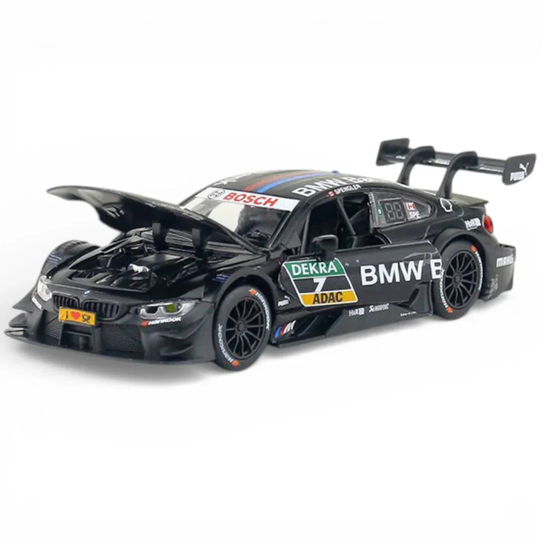 RMZ Hobby 1:32 BMW M4 DTM Die-Cast Model Car β Black|Pull Back, Openable Doors, Light & Sound (664999)