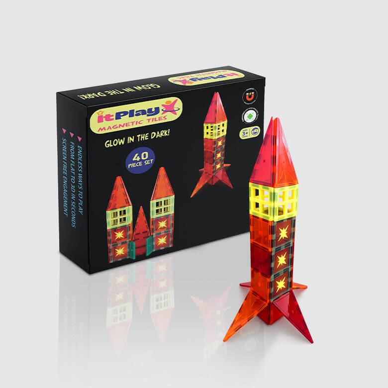 ITPLAY Glow Magnetic Tiles 40 Pcs Educational Construction Building Set for Kids