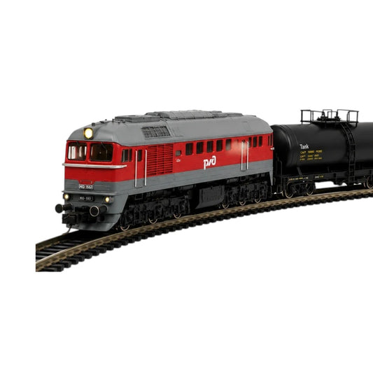 HANFIY 66700A Russian M62 Diesel Train 4 Car Set HO Scale 1:87 | Locomotive with 3 Freight Wagons | Model Railway Train