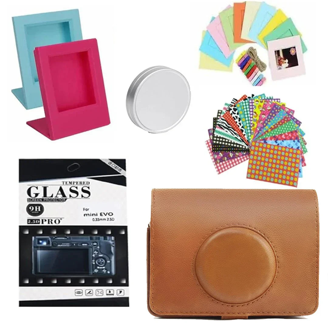 Ultimate Accessory Pack for Instax Mini Evo – PU Case, Screen & Lens Protection, Photo Décor & Frames - Jaiman Toys