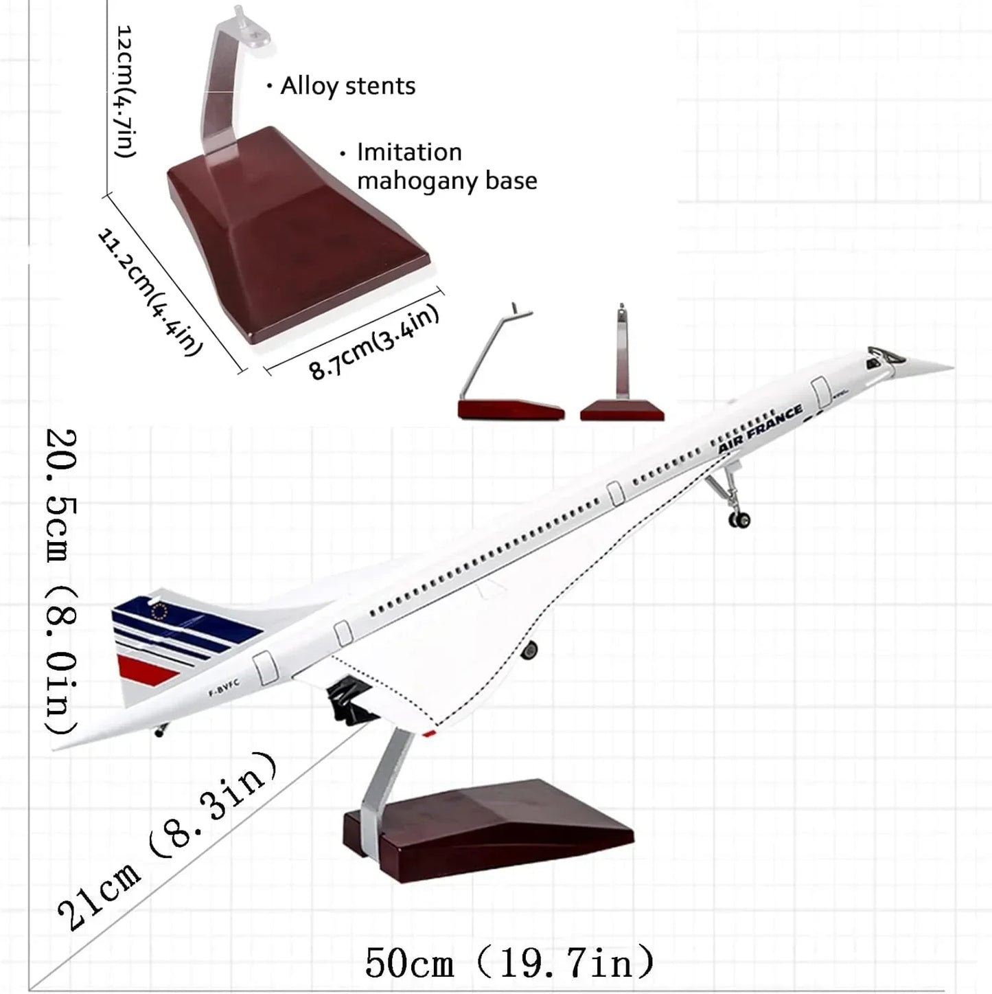Diecast Airplane Display Model with Light : (Concord France Airways) 46 cm - Jaiman Toys