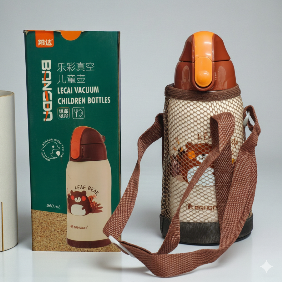 Bangda 560ml Stainless Steel Lecai Vacuum Children Water Bottle – Leaf Bear Theme