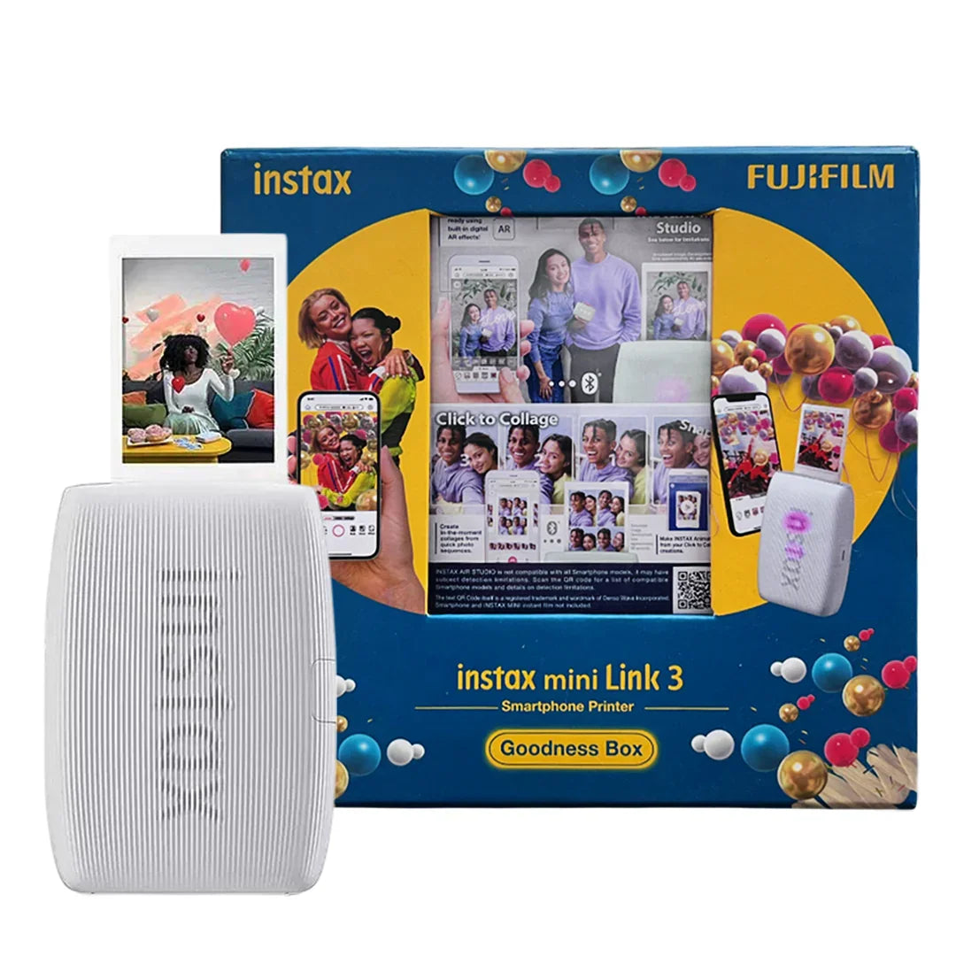 Fujifilm Instax Mini Link Smartphone Photo Printer (Clay White) with  100-Sheet Goodness Box – Includes Glossy Designer Instax Mini Films
