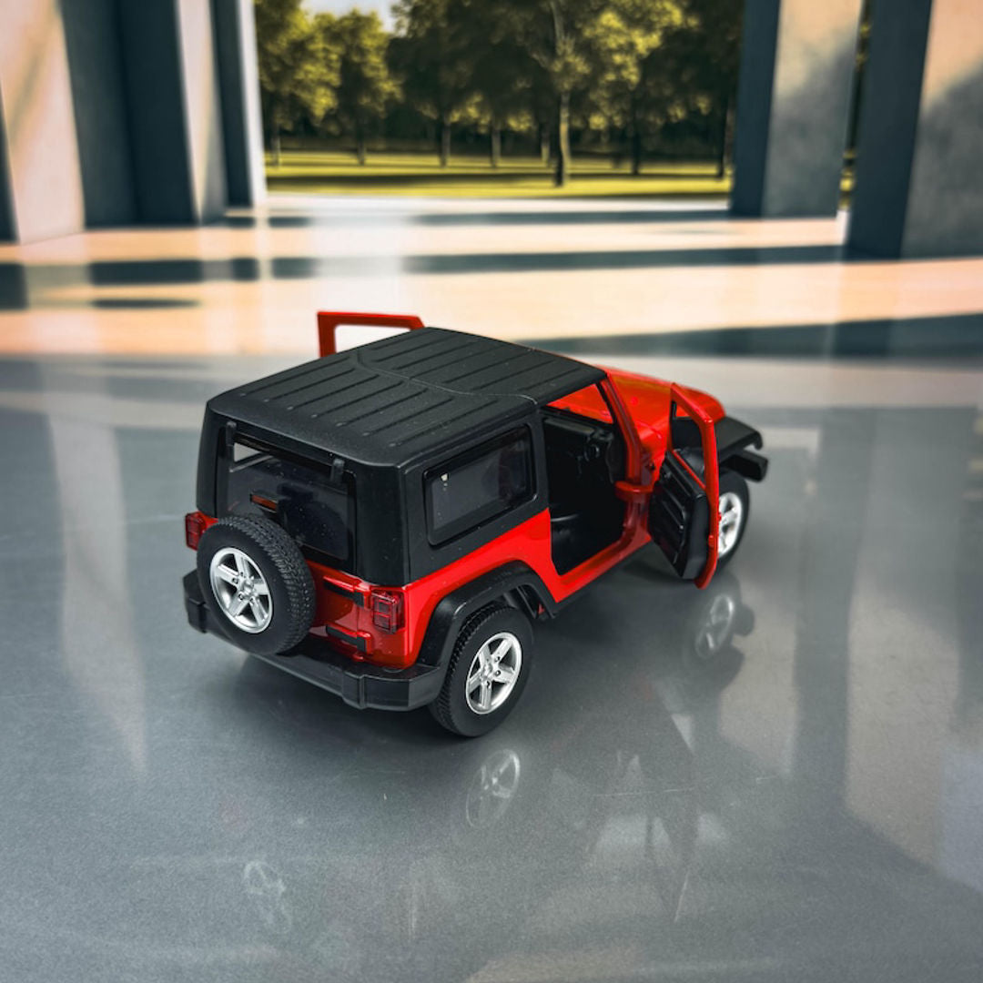 MSZ 1:32 Jeep Wrangler Die-Cast Model Car β Red | Pull Back Toy with Openable Doors, Light & Sound (68331)