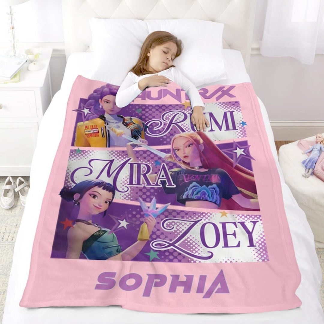 Kids Printed Blanket 150×200 cm | Extra-Large Soft & Cozy K-Pop Demon Hunters with Huntrix Design Blanket